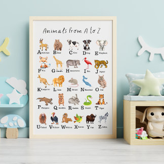 Poster Alfabeto Animal A - Z Crianças Enfermeiro Educativ