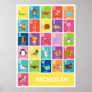 Poster Alfabeto Animal Arte de Parede Alfabeto