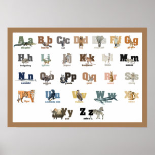 Poster Alfabeto Animal  Berçário e Crianças Cartaz 28 x 2