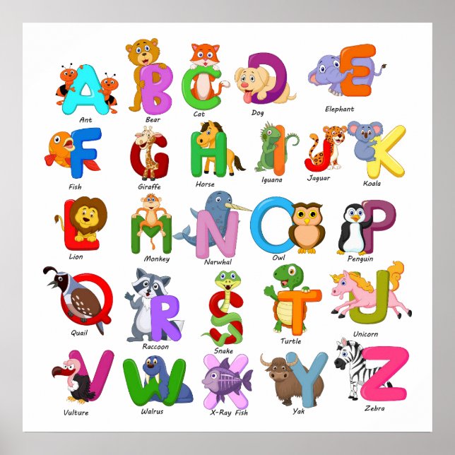 Poster Alfabeto Animal Clipart Aprendizagem Infantil (Frente)