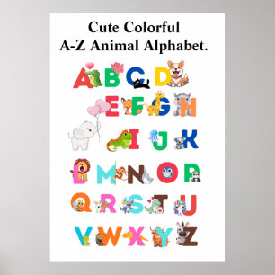 Poster Alfabeto Animal de A-Z – ABC Colorido e Fofo