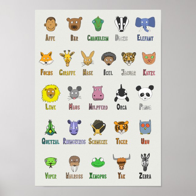 Poster Alfabeto Animal (em alemão) (Frente)