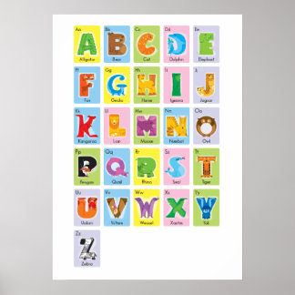 Póster Alfabeto Animal - Estilo da Placa Flash