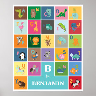 Poster Alfabeto Animal Infantil Quarto de Brinquedos Home