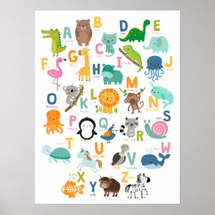 Poster Alfabeto Animal para Crianças em Casa Escola Sala 