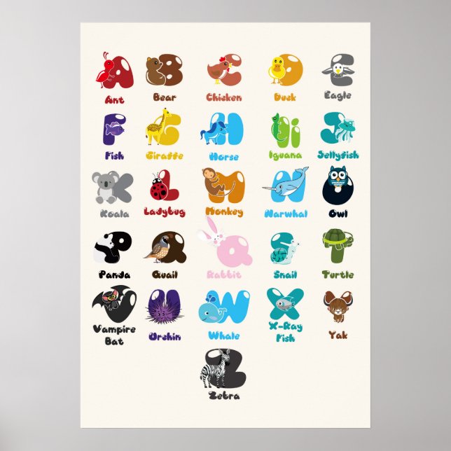 Poster Alfabeto Animal para Educação Infantil (Frente)