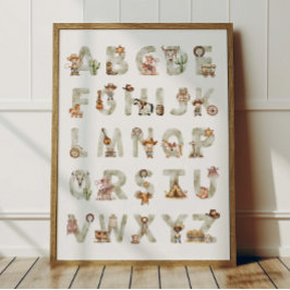 Poster Alfabeto Cowboy Ocidental Cartaz ABC Para Quarto d