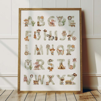 Poster Alfabeto Cowboy Ocidental Cartaz ABC Para Quarto d