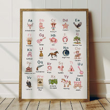 Alfabeto de Cowgirl Ocidental Cartaz ABC Para Quar