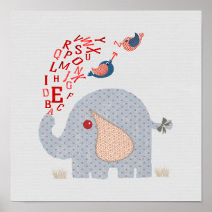 Póster alfabeto de crianças Elefante Quarto de Berçário F