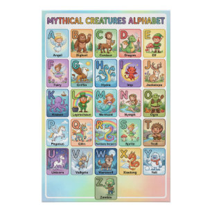 Póster Alfabeto de Criaturas Mitológicas de A-Z