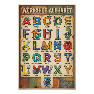 Póster Alfabeto de Ferramentas Manuais de A a Z