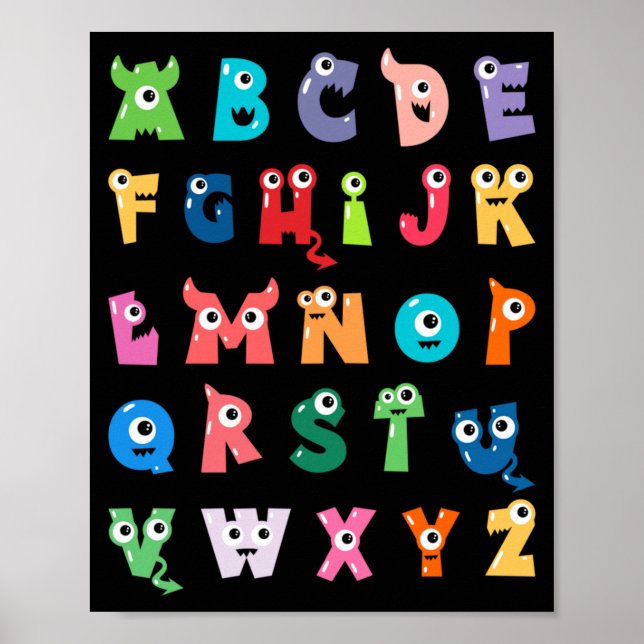 Poster Alfabeto de Monstro Fofo Abc Professor de Hallowee (Frente)