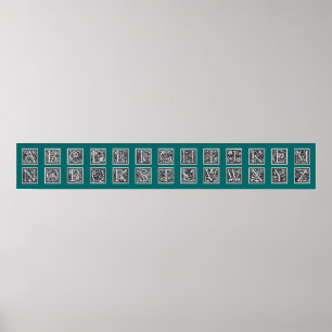 Poster Alfabeto decorativo antigo da letra do Woodcut