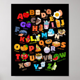 Poster Alfabeto Divertido De Frutas E Comida Para O Jardi