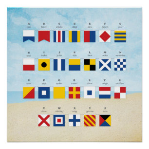 Póster Alfabeto e praia da bandeira de sinal náutico