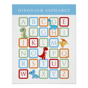 Póster Alfabeto Educacional de Dinossauro Azul