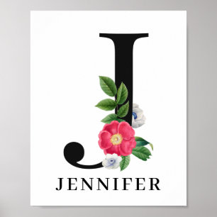 Poster Alfabeto Floral Personalizado J Monograma