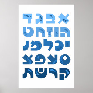 Poster Alfabeto Hebraico Alef-Bet em Azul Ombre para Cria