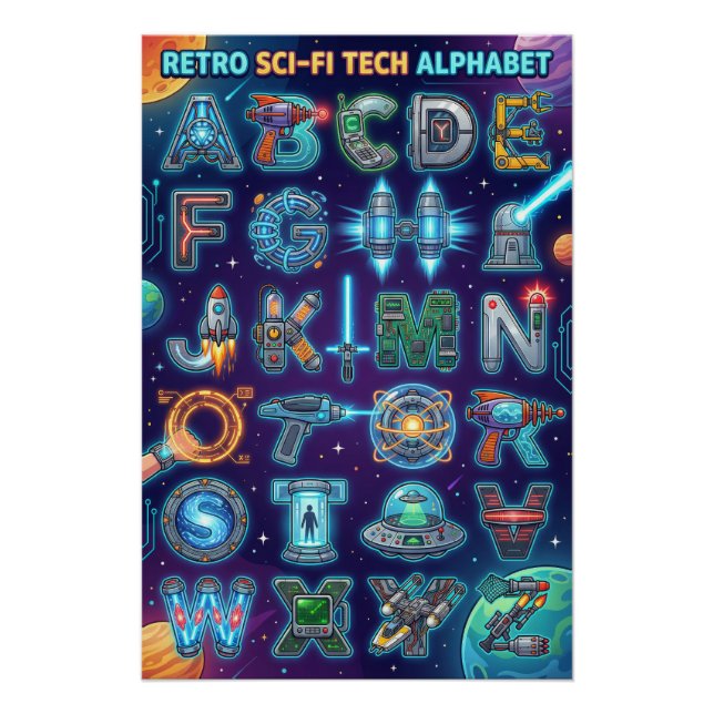 Póster Alfabeto Retro de Ficção Científica A-Z (Frente)