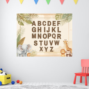 Poster Alfabeto Safari Berçário Boho Animais da Selva