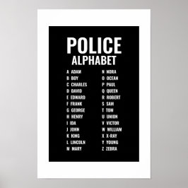 Poster Alfabeto Telefônico Policial Preto e Branco