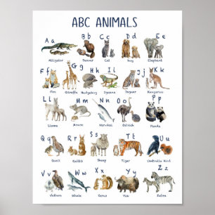 Poster Alfabetos animais de volta ao dia da escola