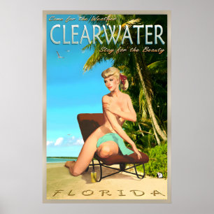 Poster Alfinete de pôster de viagem retrô da Praia de Cle