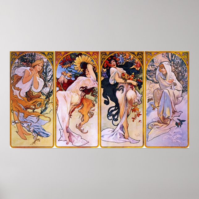 Poster Alfons Mucha Art Nouveau Quatro Estações (Frente)