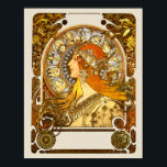 Póster Alfonse Mucha Zodiac Art Nouveau Mulher<br><div class="desc">Esta imagem é a clássica Alphonse Mucha Zodiac,  uma imagem de arte nouveau de 1896. 'Zodiac' foi originalmente desenhada como um calendário,  e Mucha incorporou doze sinais de zodíaco no disco por trás da cabeça da mulher.</div>