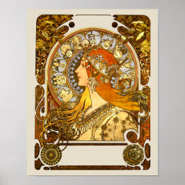 Póster Alfonse Mucha Zodiac Art Nouveau Mulher