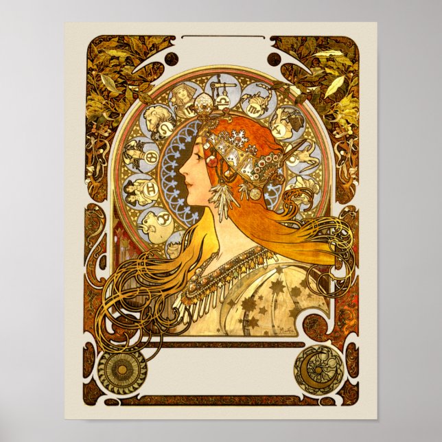 Póster Alfonse Mucha Zodiac Art Nouveau Mulher (Frente)