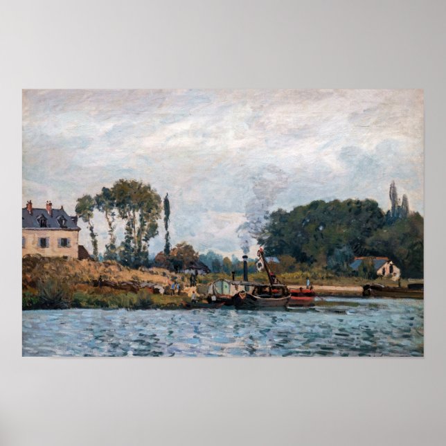 Poster Alfred Sisley - Barcos no Bloqueio em Bougal (Frente)
