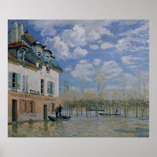 Póster Alfred Sisley | O barco na inundação, Port-Marly (Frente)