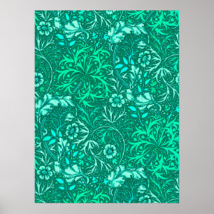 Póster Alga de Nouveau da arte floral, turquesa e Aqua
