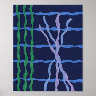 Poster Algas Marinhas e Coral no Oceano Abstrato