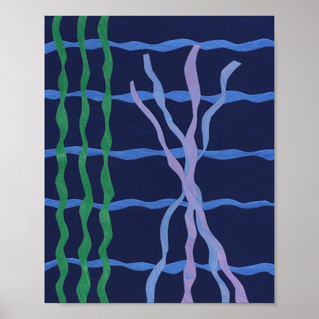 Poster Algas Marinhas e Coral no Oceano Abstrato (Frente)