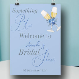 Poster Algo Azul Aquarela Chá de panela Floral