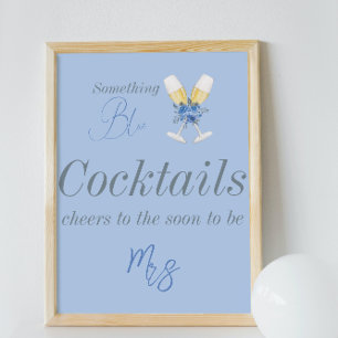 Poster Algo Azul Champagne Chá de panela Floral Bar