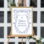 Poster Algo Chá de panela Vitoriano Azul Bem-vindo<br><div class="desc">Esta design apresenta uma crista de chinoiserie vitoriana da porcelana azul junto com uma adorável combinação de fontes elegantes e clássicas. Veja a coleção inteira para mais itens correspondentes!</div>