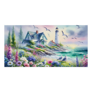 Póster Algodão à beira-mar e Farinha de Aquarela