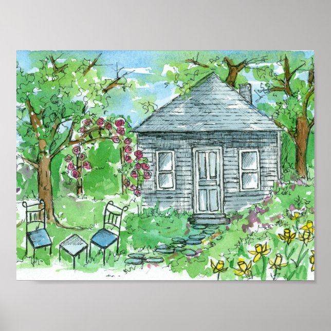 Póster Algodão Amarelo Daffodil Casa de Aquarela (Frente)