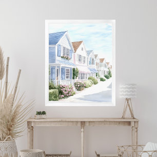 Poster Algodão Costeiro de Pastel de Verão com Aquarela