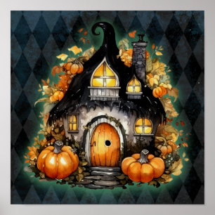 Poster Algodão De Fada Gótica De Halloween Azul Argyle