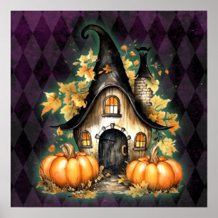 Poster Algodão De Queda Gótica De Halloween Roxo Argyle
