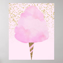 Algodão Doce Rosa & Purpurina Dourada Meninas Fofa