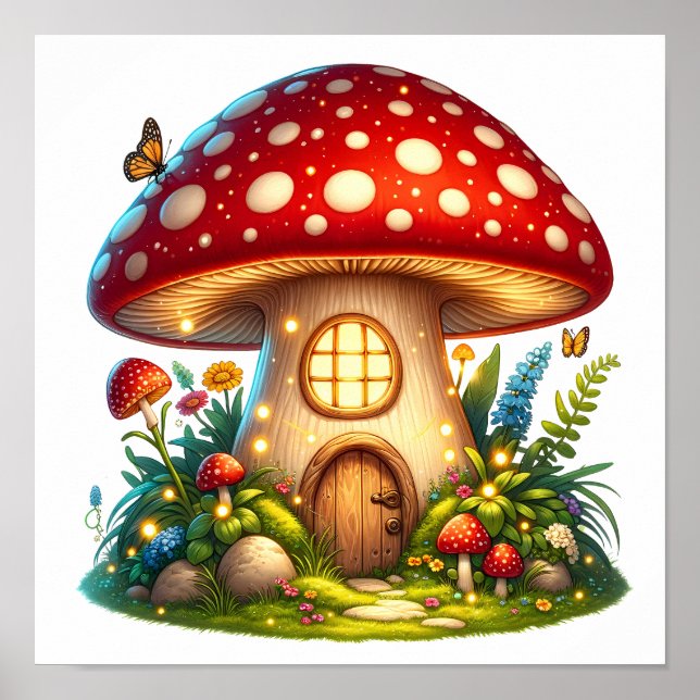 Poster Algodão Mágico da Casa dos Mushroom Encantado (Frente)
