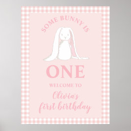 Poster Algum Coelhinho é Um Primeiro Aniversário Rosa