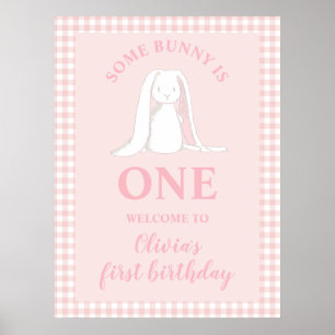 Poster Algum Coelhinho é Um Primeiro Aniversário Rosa