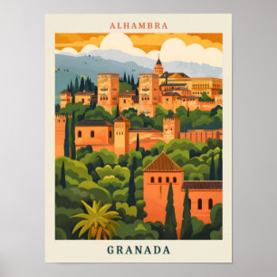 Poster Alhambra Granada Espanha Elegante Viagens vintage